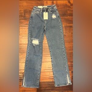 New Dogma Jeans Women's 3/25 Blue Light Wash High Rise Distressed Jeans